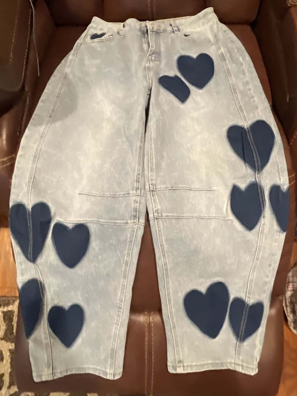 LifeShe Women's Wide Leg Baggy Jeans Low Waist Heart Barrel Loose Denim Pants